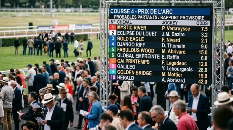 Tableau de cotes hippiques avec rapports probables avant le depart d'une course