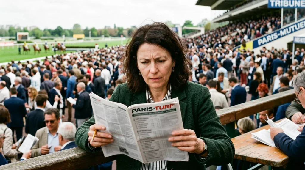 Parieur débutant hésitant devant un programme de courses hippiques