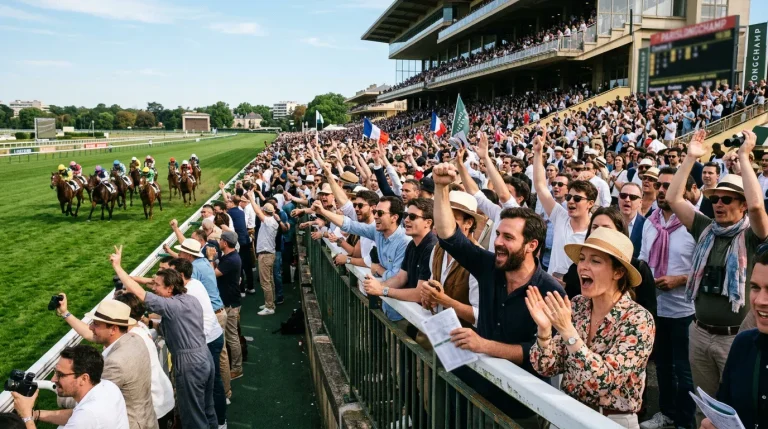 Public assistant aux courses dans les tribunes d'un hippodrome français