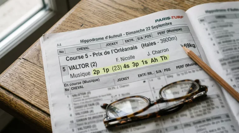 Ligne de musique d'un cheval de course avec chiffres et lettres decryptes