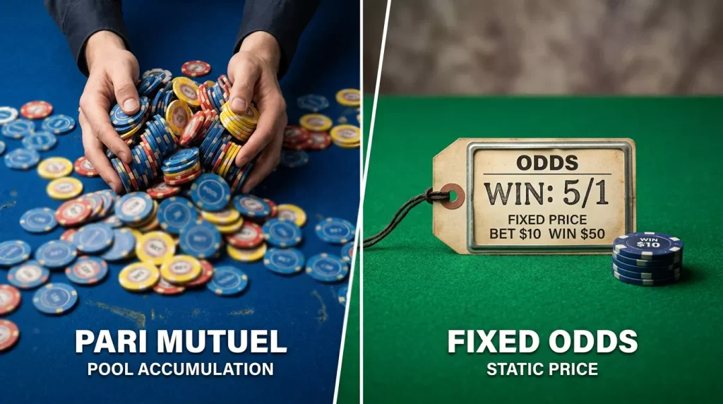 Comparaison visuelle entre le système de pari mutuel et la cote fixe aux courses hippiques
